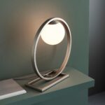 Geometric Circle Table Lamp Brushed Silver Opal Glass Globe Shade