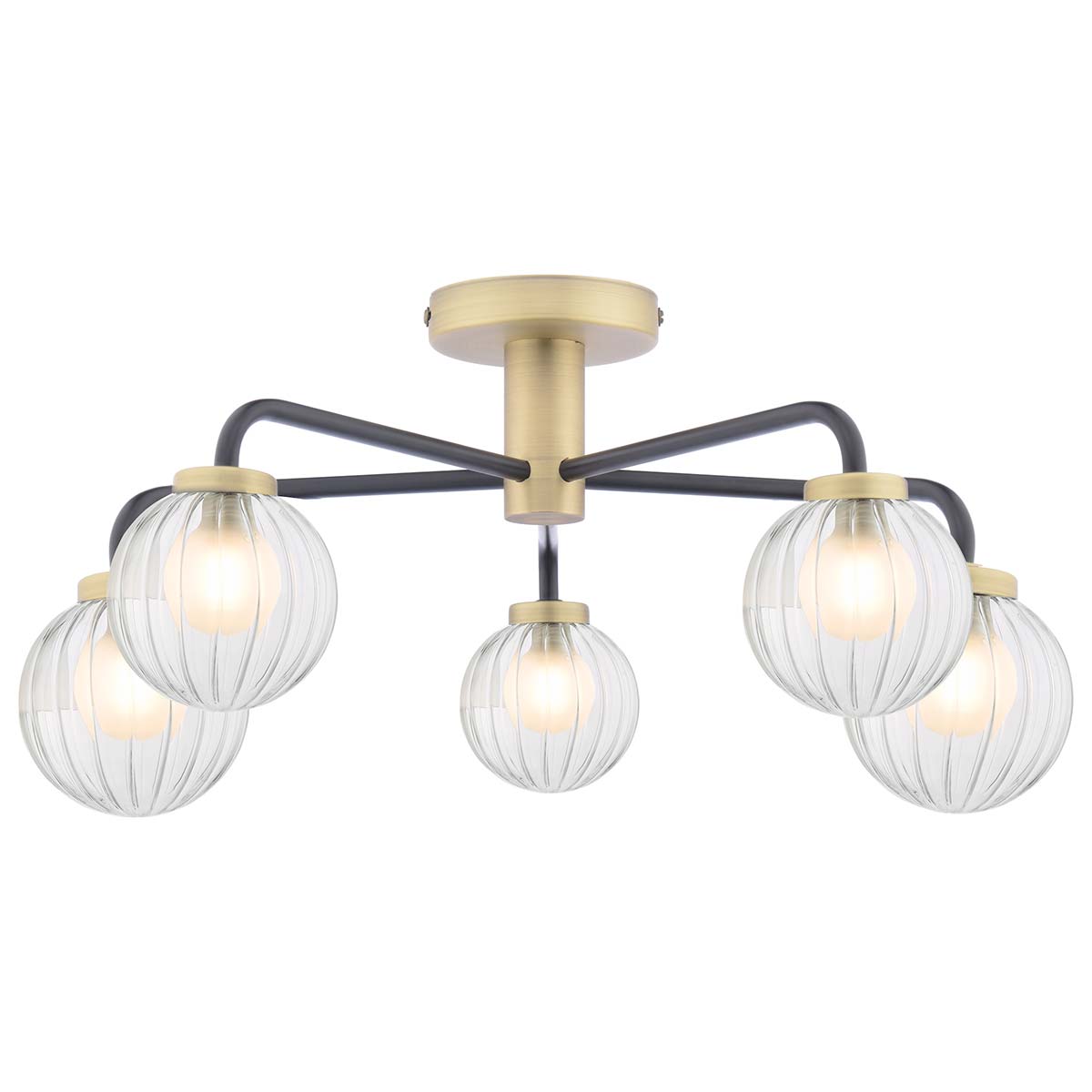 Dar Gibbs 5 Light Semi Flush Antique Brass & Glass