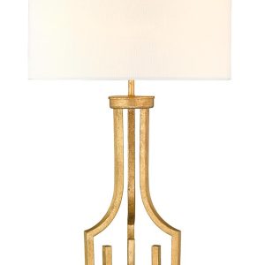 Gilded Nola Lemuria 1 Light Table Lamp Distressed Gold Ivory Shade