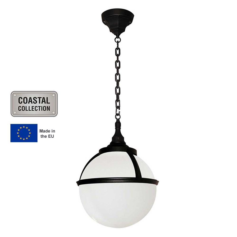 Glenbeigh Black Corrosion Proof Opal Globe Porch Chain Lantern