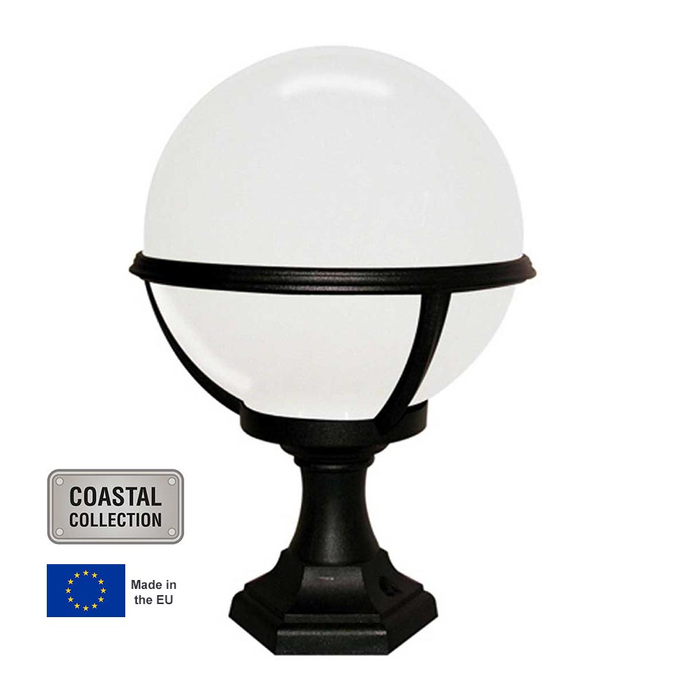 Glenbeigh Black Corrosion Proof Opal Globe Pedestal Lantern