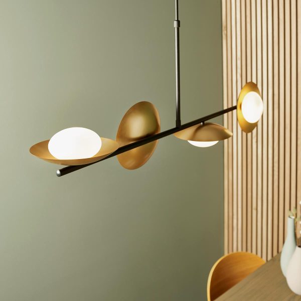 Modern gold and bronze dish shades 4 light pendant bar in matt black main image