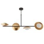 Modern Gold & Bronze Dish Shades 4 Light Pendant Bar Matt Black