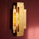 Classic Art Deco Style 2 Lamp Geometric Panels Wall Light Gold Leaf