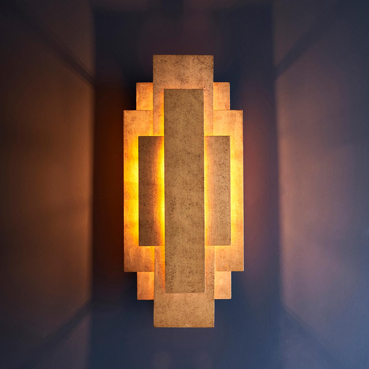 Classic Art Deco Style 2 Lamp Geometric Panels Wall Light Gold Leaf