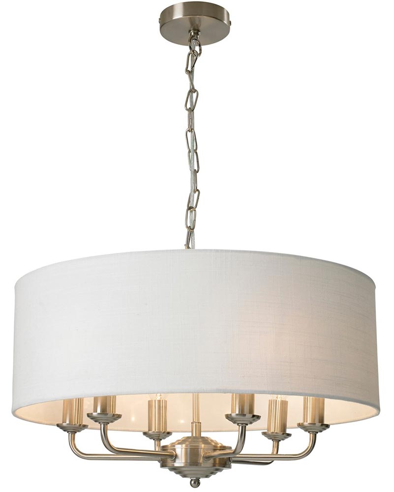 Grantham 6 Arm Candelabra Pendant Ceiling Light Satin Nickel