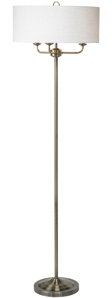 Grantham 3 Arm Candelabra Floor Lamp Antique Brass White Shade