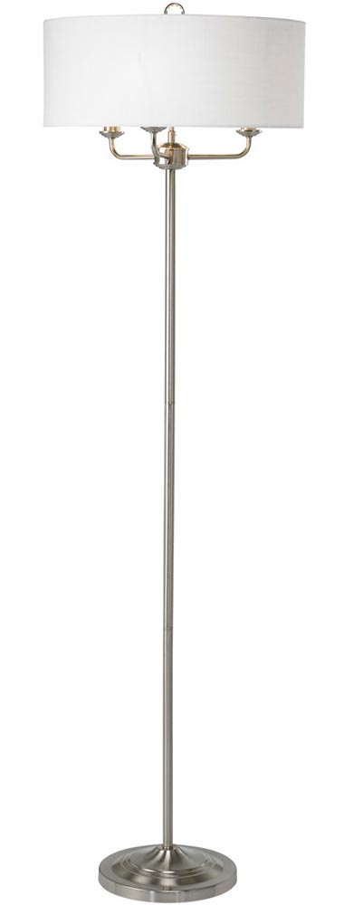 Grantham 3 Arm Candelabra Floor Lamp Satin Nickel White Shade