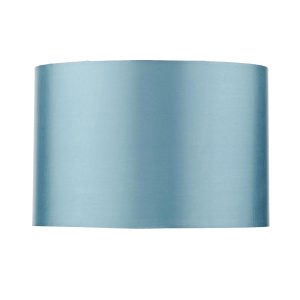 Guru 33cm diameter table lamp lampshade in blue faux silk on white background