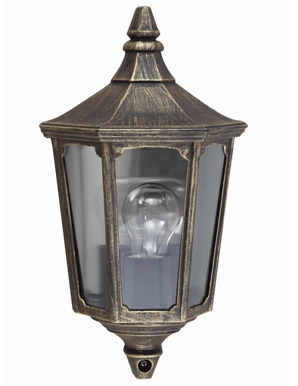 Cricklade 1 light outdoor wall half lantern black and gold