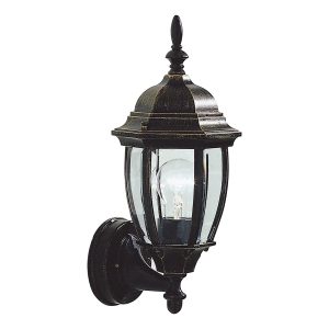 Hambro traditional outdoor wall light in black and gold on white background