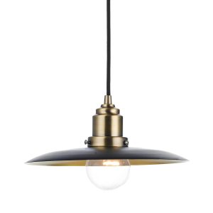 Hannover 1 light pendant in black and antique brass on white background