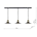 Dar Hannover 3 Light Bar Pendant Black / Antique Brass
