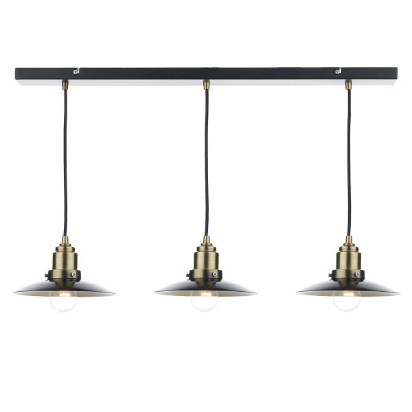 Dar Hannover 3 Light Bar Pendant Black / Antique Brass