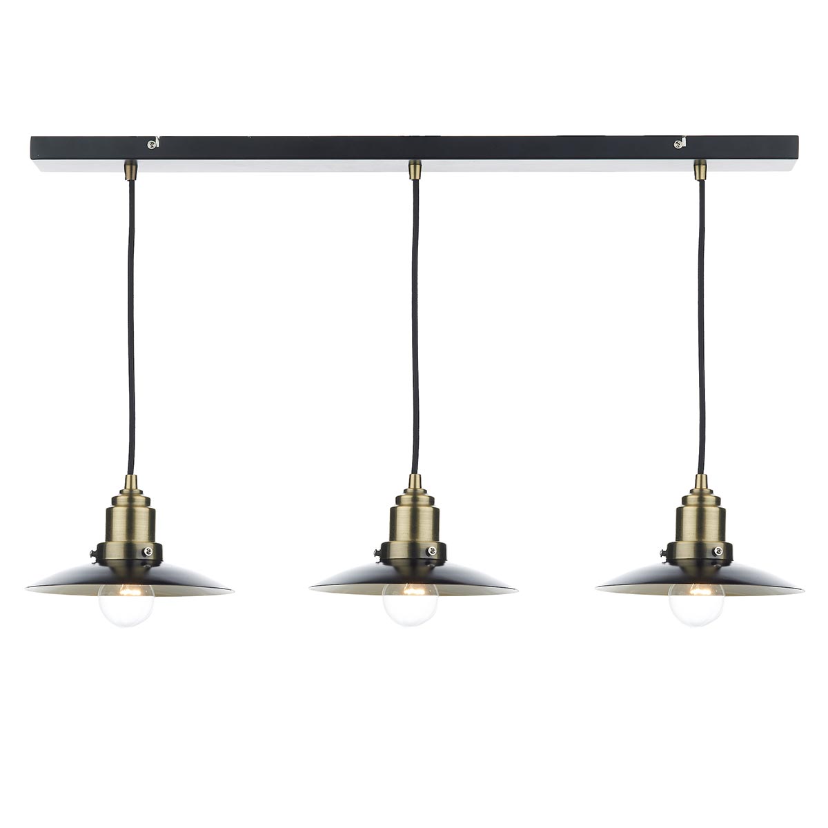 Dar Hannover 3 Light Bar Pendant Black / Antique Brass