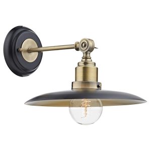 Hannover single wall light in black and antique brass on white background