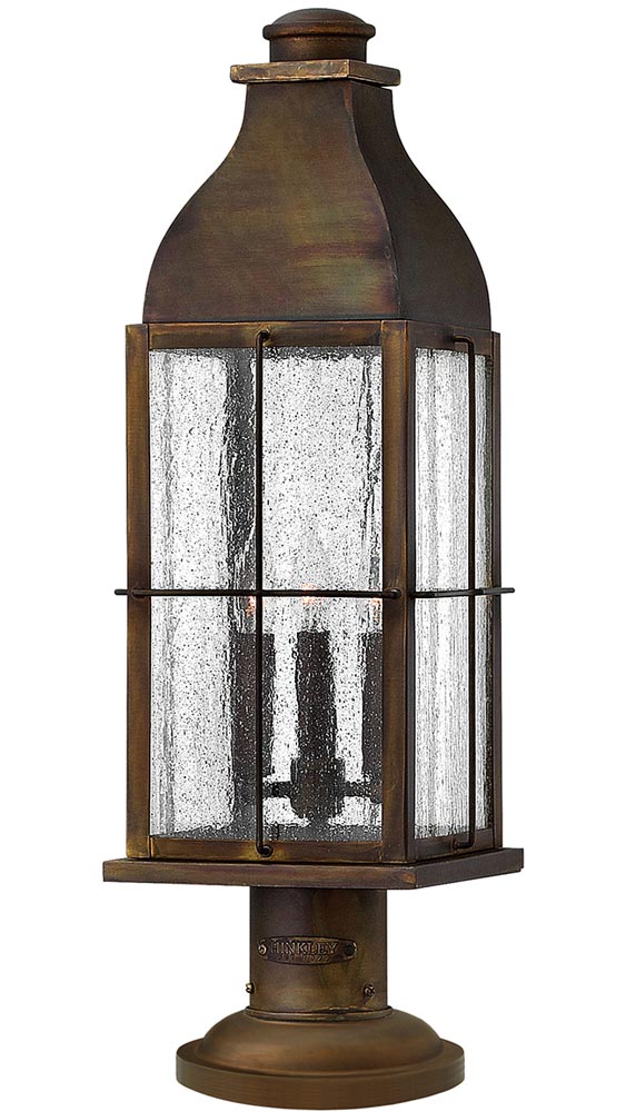 Hinkley Bingham 3 Light Solid Brass Outdoor Pedestal Lantern Sienna