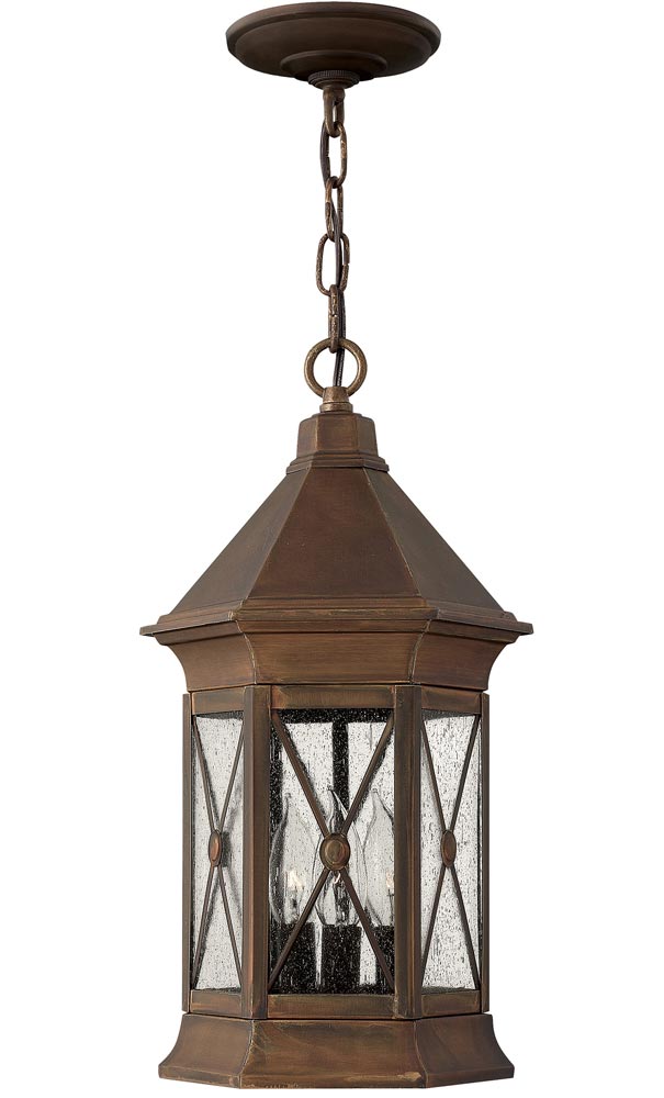 Hinkley Brighton 3 Light Solid Brass Hanging Porch Lantern