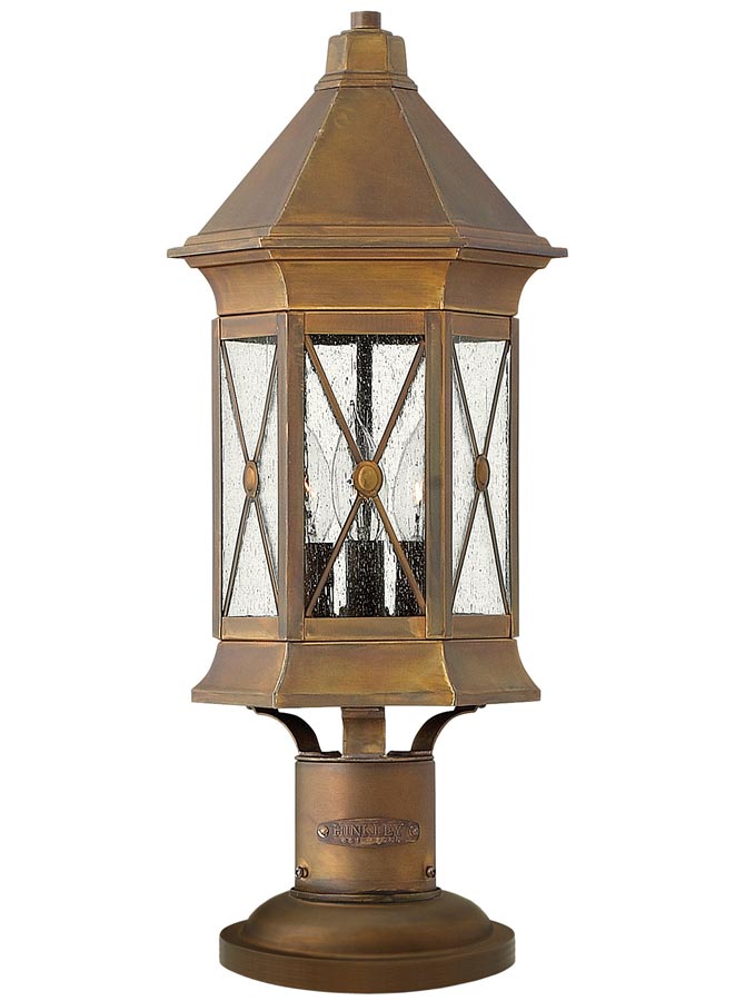 Hinkley Brighton 3 Light Solid Brass Outdoor Pedestal Lantern