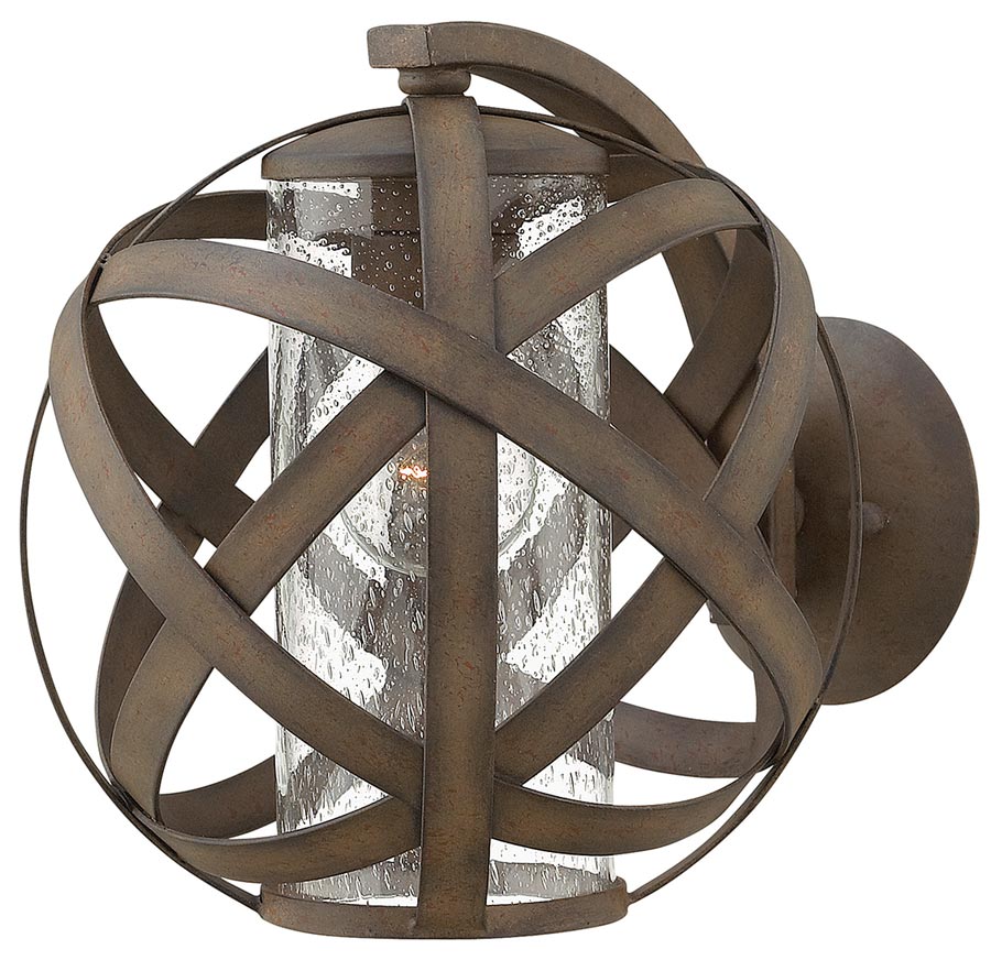 Hinkley Carson 1 Light Outdoor Wall Light Vintage Iron Seeded Glass