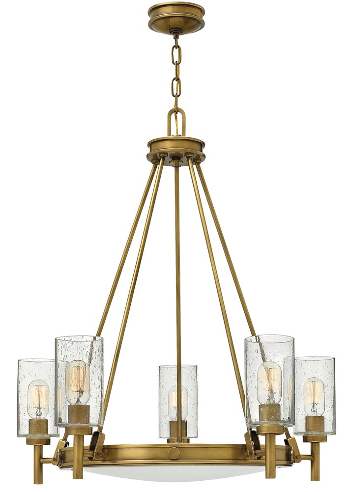Hinkley Collier 5 Light Chandelier Seeded Glass Shades Heritage Brass