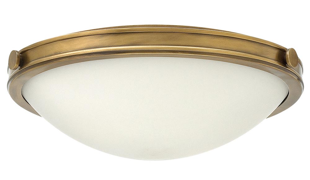 Hinkley Collier 3 Light Flush Mount Ceiling Light Opal Glass Heritage Brass