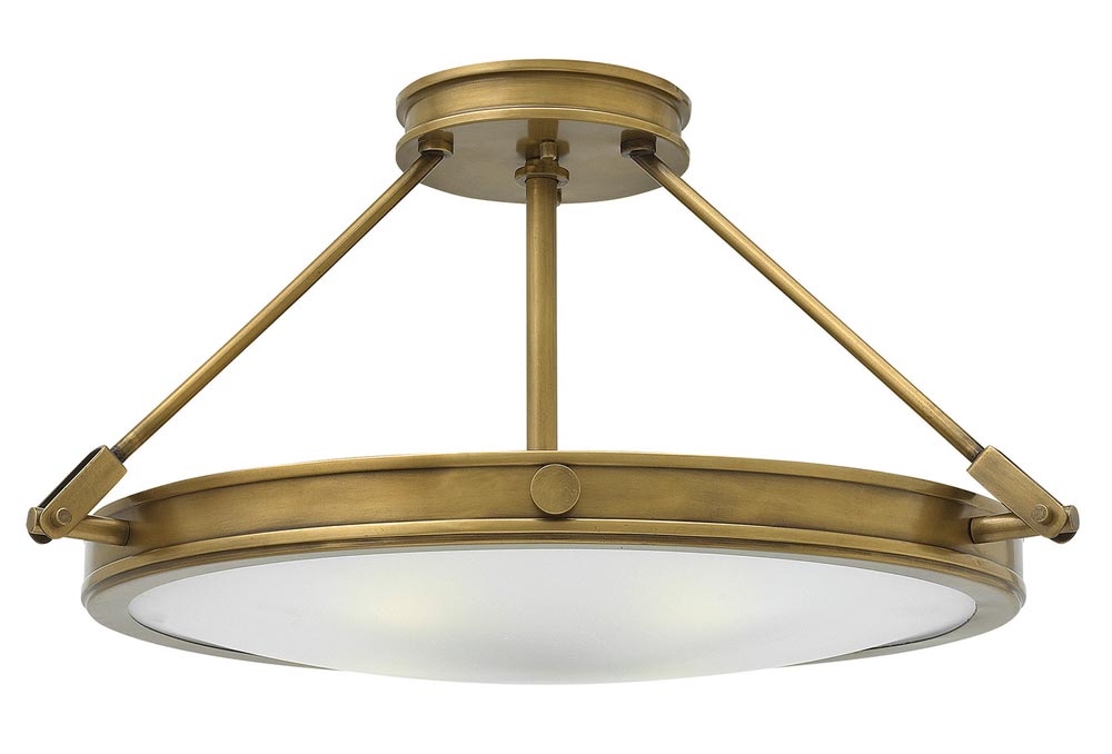 Hinkley Collier 4 Light Semi Flush Ceiling Light Opal Glass Heritage Brass