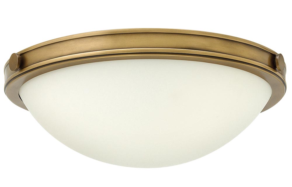 Hinkley Collier 2 Light Flush Mount Ceiling Light Opal Glass Heritage Brass