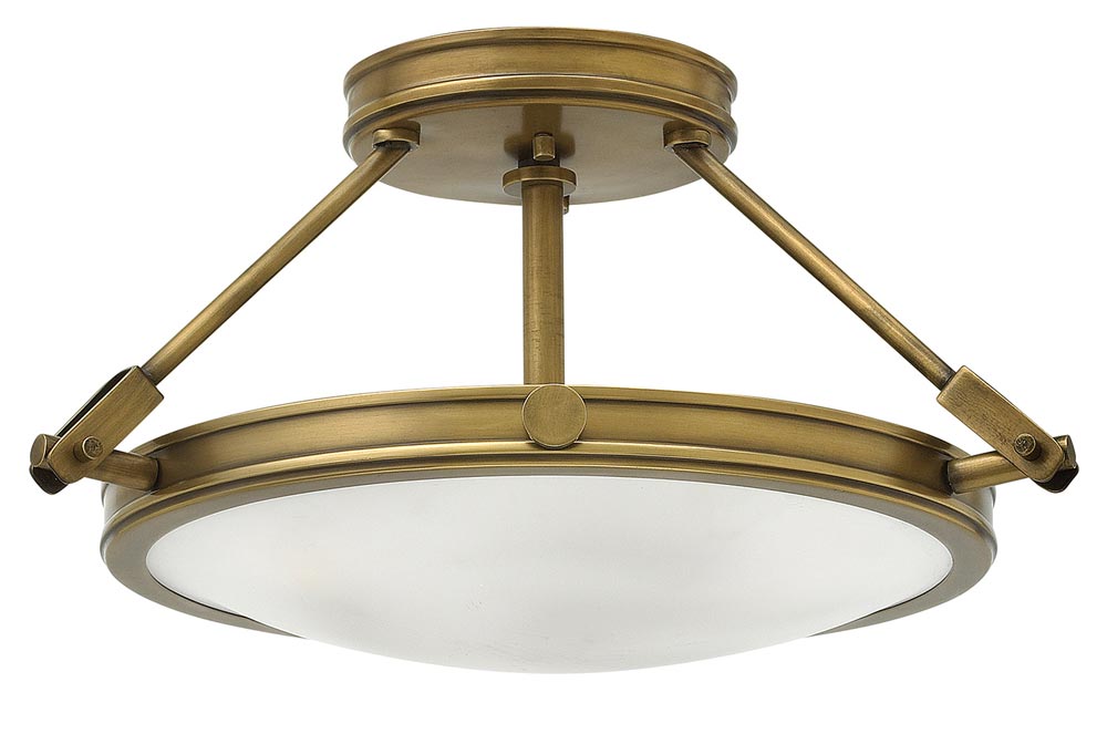 Hinkley Collier 3 Light Semi Flush Ceiling Light Opal Glass Heritage Brass