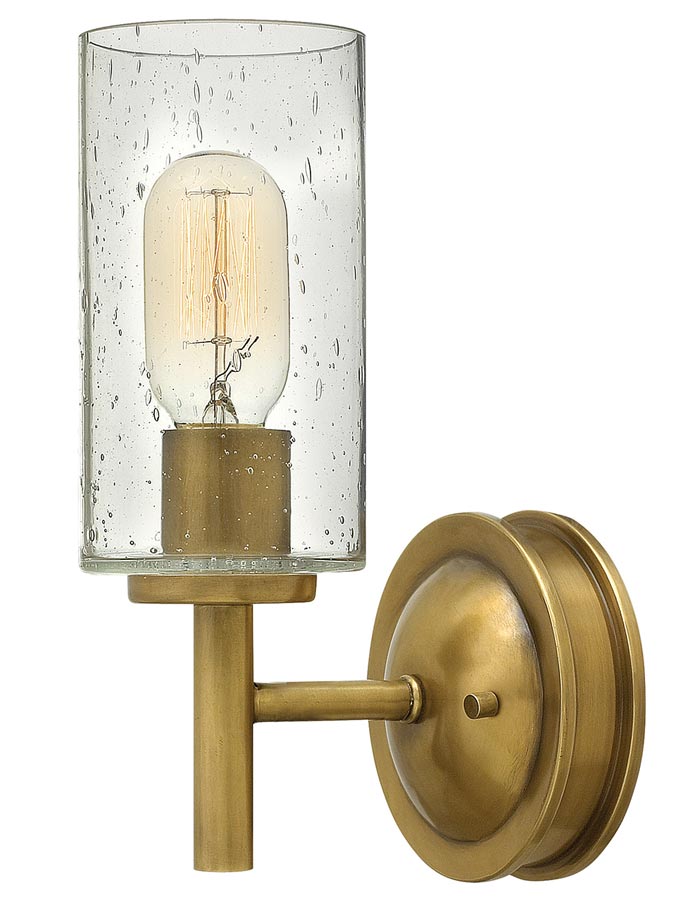 Hinkley Collier Single Wall Light Seeded Glass Shade Heritage Brass