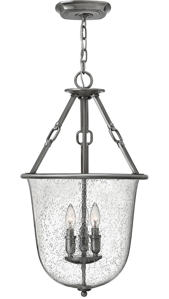 Hinkley Dakota 3 Light Hanging Lantern Seeded Glass Antique Nickel