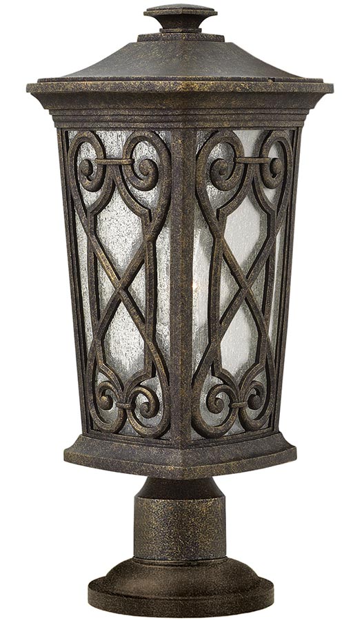 Hinkley Enzo Small Outdoor Pedestal Lantern Autumn Seeded Glass