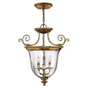 Cambridge small 3 light solid burnished brass ceiling pendant lantern