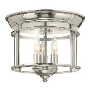 Gentry handmade polished nickel 3 light flush low ceiling lantern with clear glass