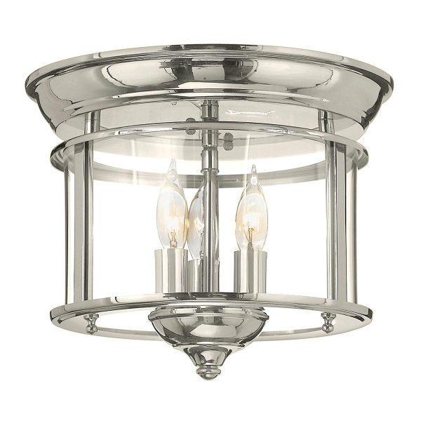 Gentry handmade polished nickel 3 light flush low ceiling lantern with clear glass