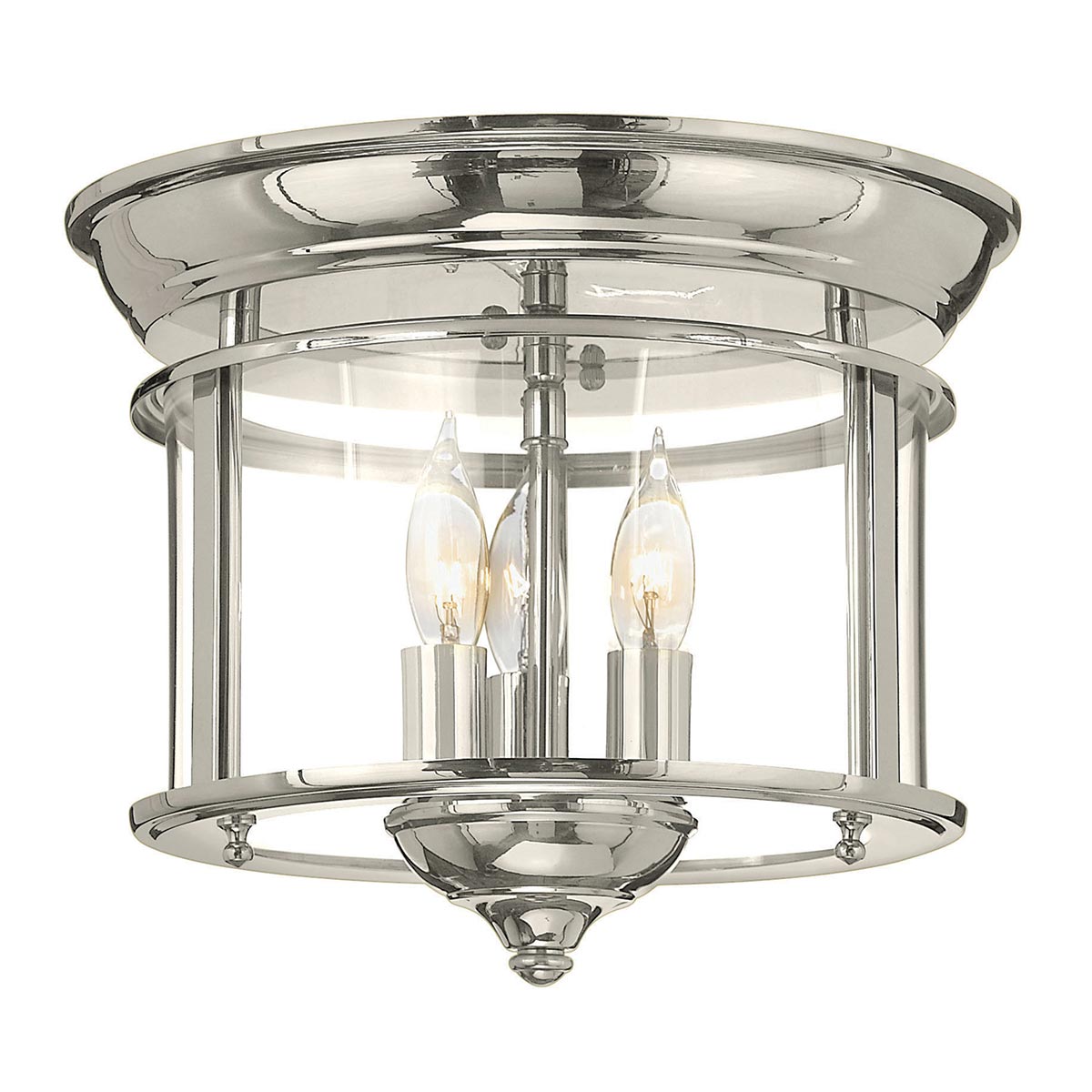 Hinkley Gentry Handmade 3 Light Polished Nickel Flush Ceiling Lantern