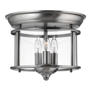 Gentry handmade pewter 3 light flush low ceiling lantern with clear glass