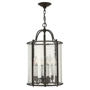 Hinkley Gentry handmade olde bronze 6 light large hanging ceiling lantern with seeded glass