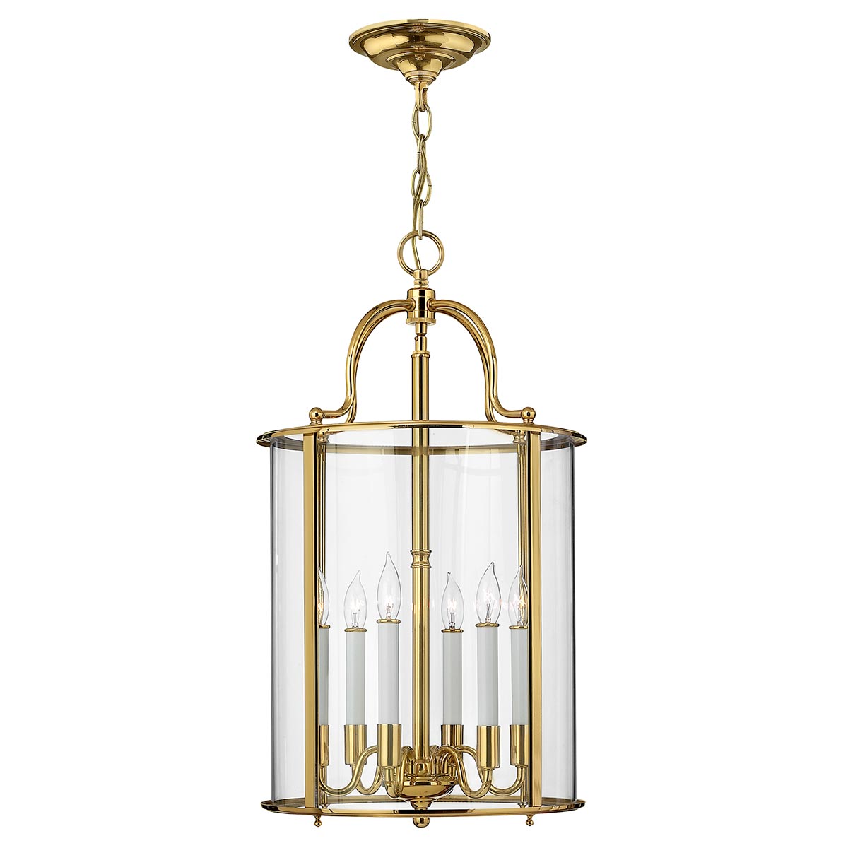 Hinkley Gentry 6 Light Solid Polished Brass Large Hanging Lantern