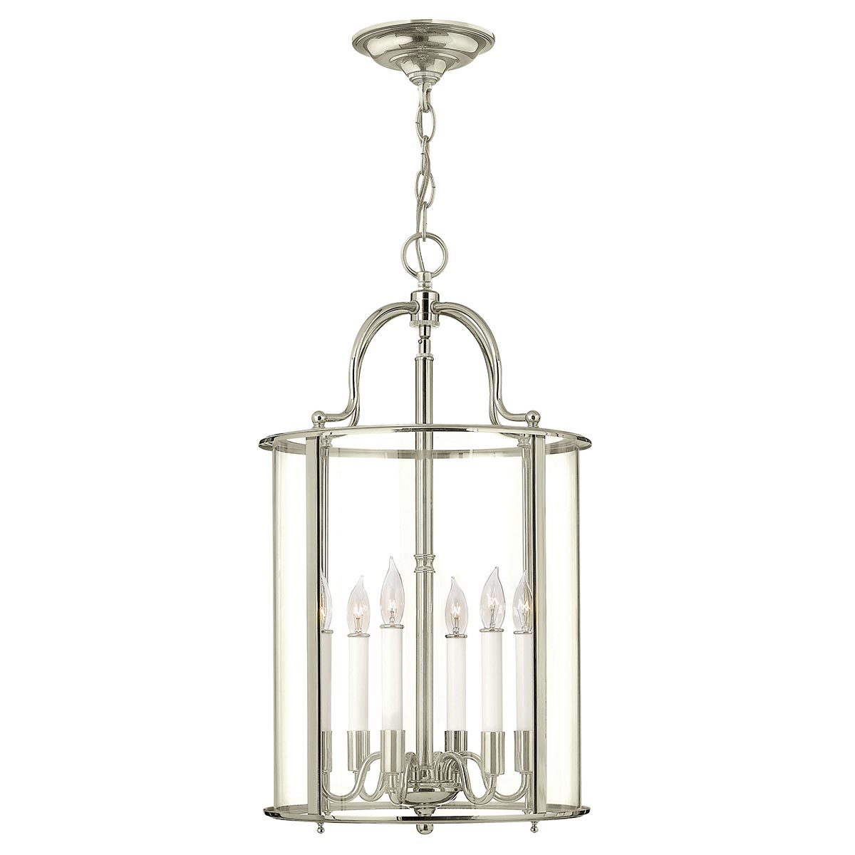 Hinkley Gentry Handmade Polished Nickel 6 Light Large Hanging Lantern