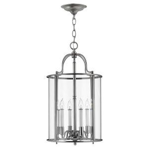 Hinkley Gentry handmade pewter 6 light large hanging ceiling lantern with clear glass