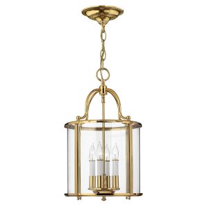 Hinkley Gentry 4 light polished solid brass medium hanging ceiling lantern with clear glass