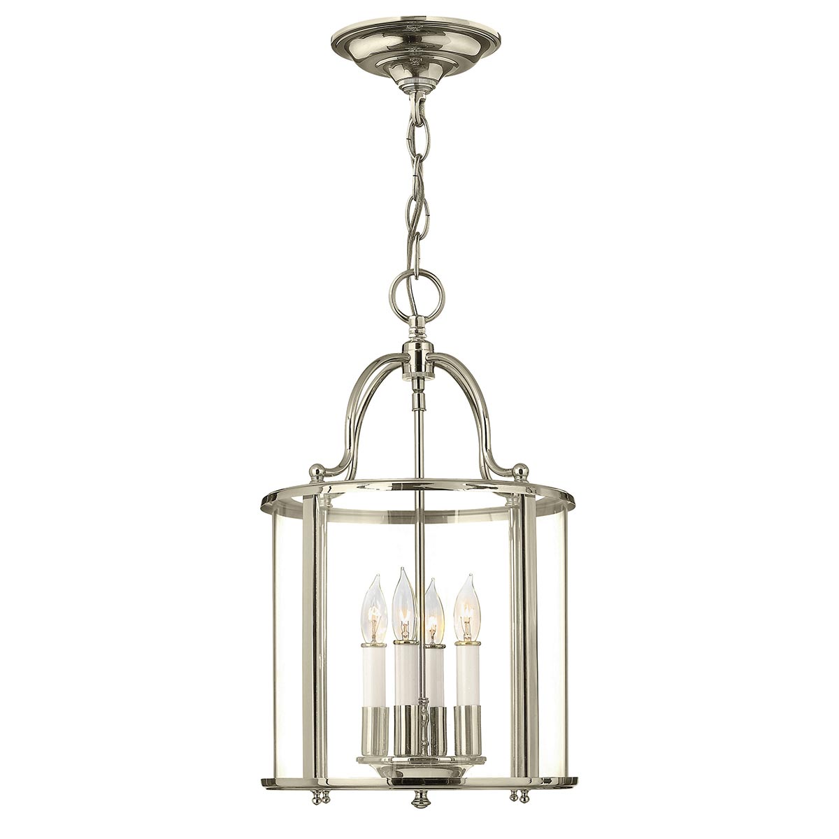 Hinkley Gentry Handmade Polished Nickel 4 Light Medium Chain Lantern