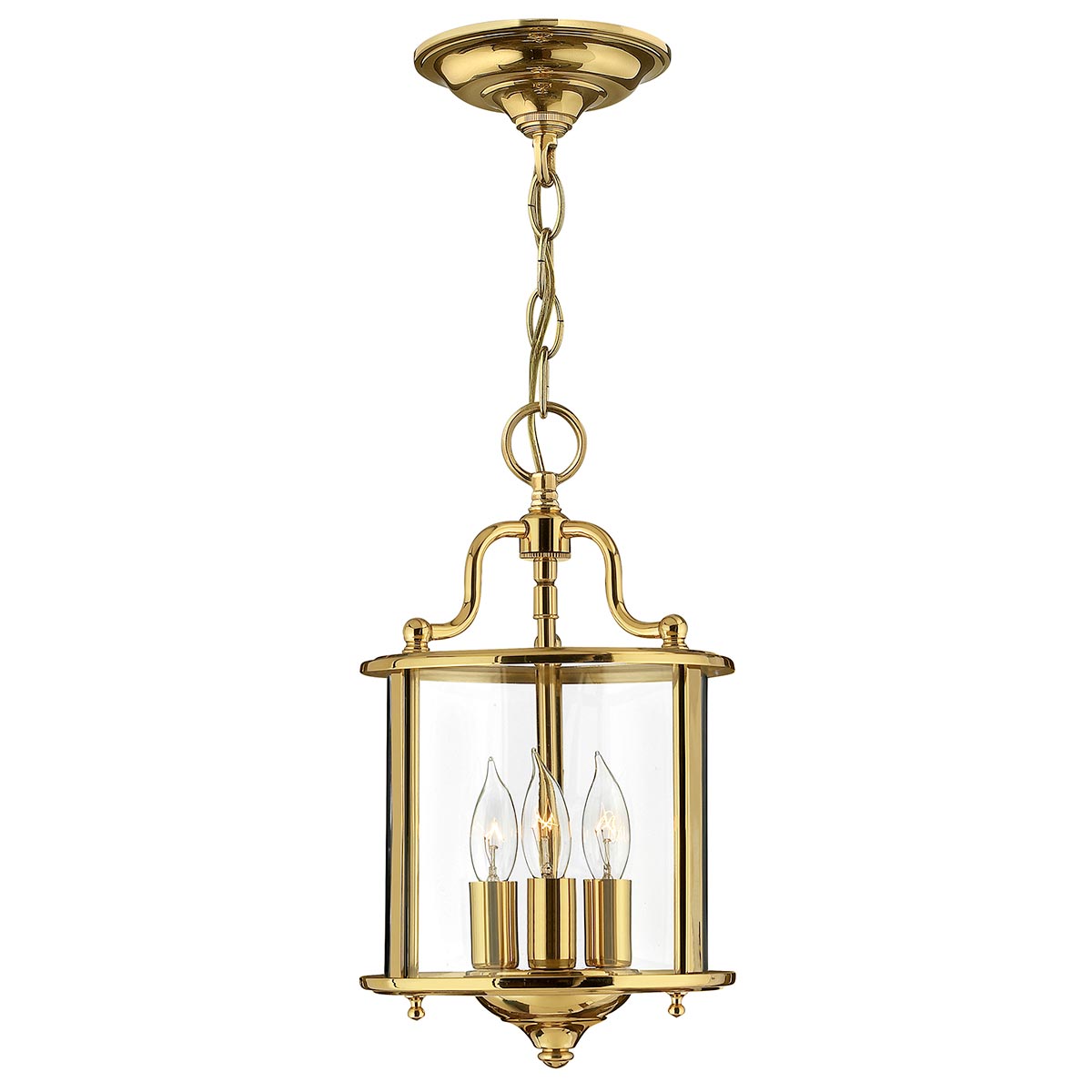 Hinkley Gentry 3 Light Solid Polished Brass Small Hanging Lantern