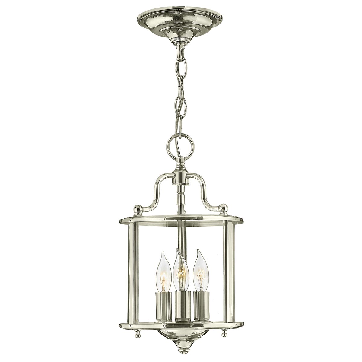 Hinkley Gentry Handmade Polished Nickel 3 Light Small Hanging Lantern