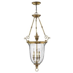 Hinkley Cambridge large 3 light solid burnished brass ceiling pendant lantern full height