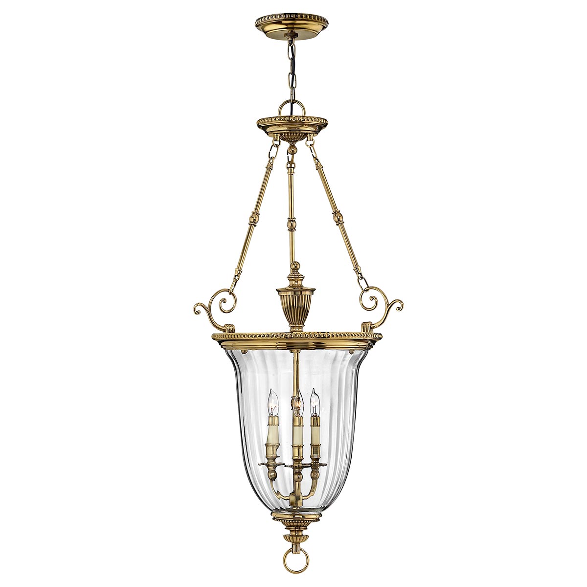 Cambridge 3 Light Large Hanging Lantern Solid Burnished Brass