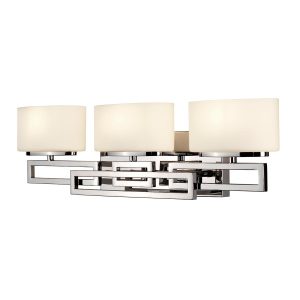 Hinkley Lanza 3 lamp polished chrome bathroom mirror light with opal white glass shades