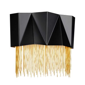 Zuma 3 lamp wall light in satin black finish with gold chain accents
