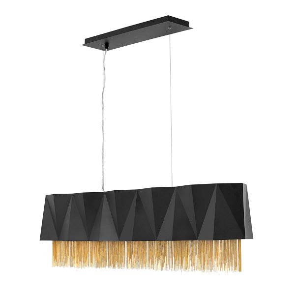 Zuma 6 light island pendant in satin black finish with gold chain accents